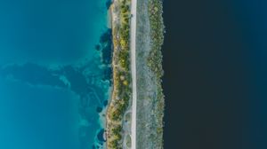 Preview wallpaper road, aerial view, water