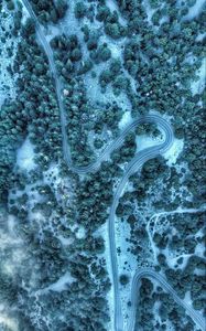 Preview wallpaper road, aerial view, winding, trees, treetops