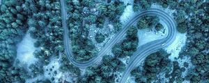 Preview wallpaper road, aerial view, winding, trees, treetops