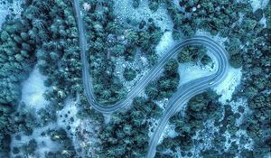 Preview wallpaper road, aerial view, winding, trees, treetops