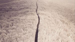 Preview wallpaper road, aerial view, winter, snow, forest, trees