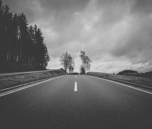 Preview wallpaper road, asphalt, bw, hill, trees