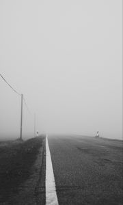 Preview wallpaper road, asphalt, fog, bw