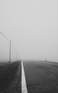 Preview wallpaper road, asphalt, fog, bw