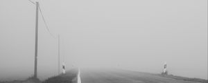 Preview wallpaper road, asphalt, fog, bw