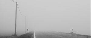 Preview wallpaper road, asphalt, fog, bw