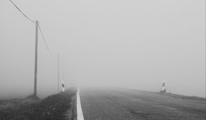 Preview wallpaper road, asphalt, fog, bw