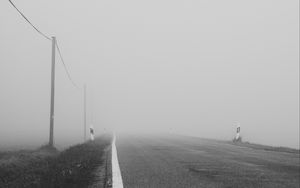 Preview wallpaper road, asphalt, fog, bw