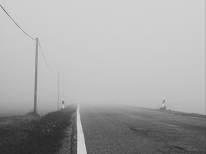 Preview wallpaper road, asphalt, fog, bw