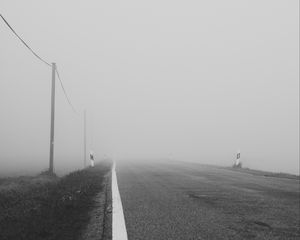 Preview wallpaper road, asphalt, fog, bw