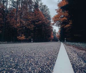 Preview wallpaper road, asphalt, forest, trees, sky