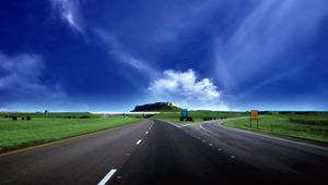 Preview wallpaper road, asphalt, fork, turn, sky