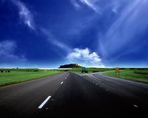 Preview wallpaper road, asphalt, fork, turn, sky