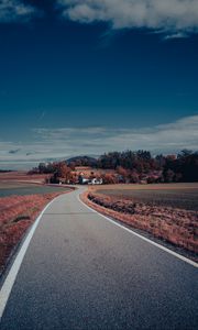 Preview wallpaper road, asphalt, houses, fields, trees