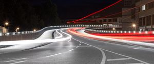 Preview wallpaper road, asphalt, lights, freezelight, night