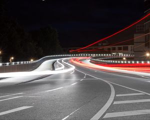 Preview wallpaper road, asphalt, lights, freezelight, night
