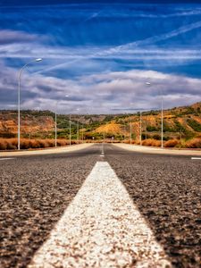 Preview wallpaper road, asphalt, marking, mountains, direction