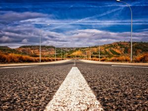 Preview wallpaper road, asphalt, marking, mountains, direction