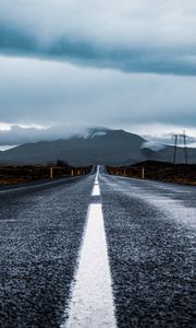 Preview wallpaper road, asphalt, marking, mountain, clouds