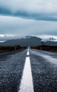 Preview wallpaper road, asphalt, marking, mountain, clouds