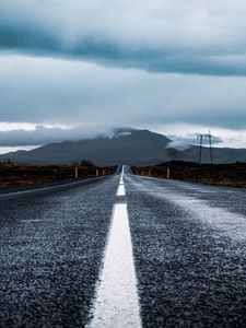 Preview wallpaper road, asphalt, marking, mountain, clouds