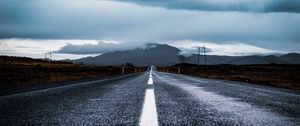 Preview wallpaper road, asphalt, marking, mountain, clouds