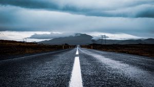 Preview wallpaper road, asphalt, marking, mountain, clouds