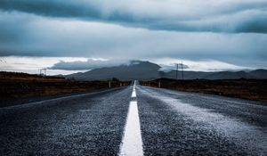 Preview wallpaper road, asphalt, marking, mountain, clouds