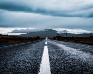 Preview wallpaper road, asphalt, marking, mountain, clouds