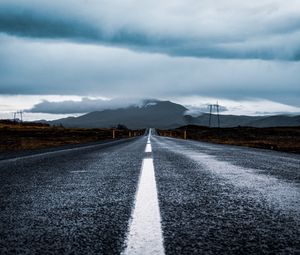 Preview wallpaper road, asphalt, marking, mountain, clouds