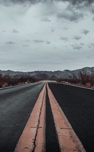 Preview wallpaper road, asphalt, marking, mountains, horizon