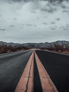 Preview wallpaper road, asphalt, marking, mountains, horizon