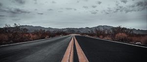 Preview wallpaper road, asphalt, marking, mountains, horizon