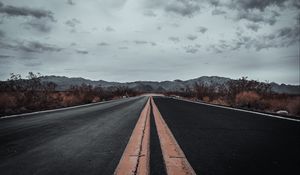 Preview wallpaper road, asphalt, marking, mountains, horizon