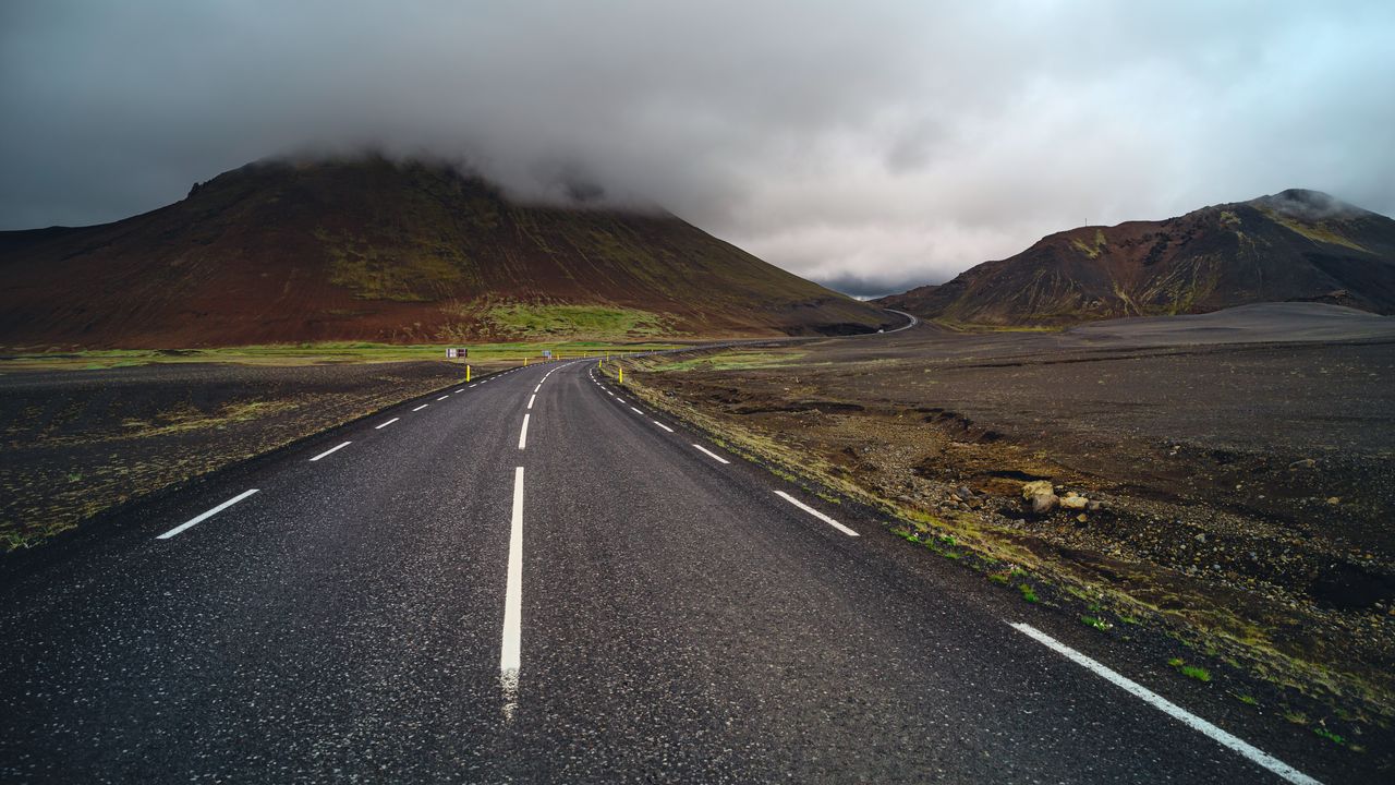 Wallpaper road, asphalt, mountain, clouds