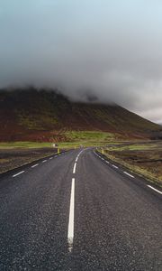 Preview wallpaper road, asphalt, mountain, clouds