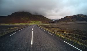 Preview wallpaper road, asphalt, mountain, clouds