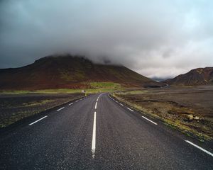 Preview wallpaper road, asphalt, mountain, clouds