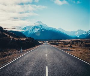 Preview wallpaper road, asphalt, mountains, marking, mount cook, new zealand