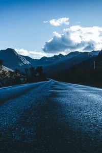 Preview wallpaper road, asphalt, mountains, clouds, direction