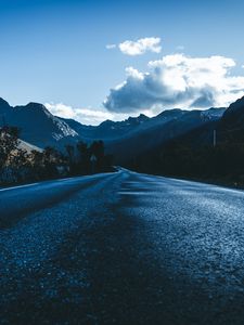 Preview wallpaper road, asphalt, mountains, clouds, direction