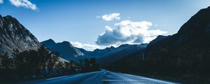 Preview wallpaper road, asphalt, mountains, clouds, direction