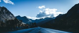 Preview wallpaper road, asphalt, mountains, clouds, direction