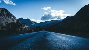 Preview wallpaper road, asphalt, mountains, clouds, direction