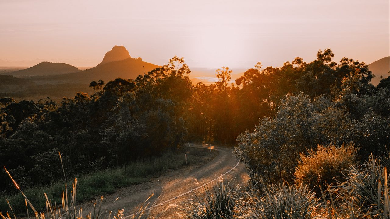 Wallpaper road, asphalt, mountains, grass