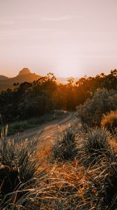 Preview wallpaper road, asphalt, mountains, grass