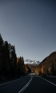 Preview wallpaper road, asphalt, mountains, trees, nature