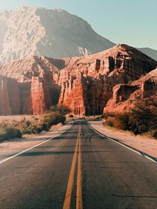 Preview wallpaper road, asphalt, mountains, rocks, landscape, nature