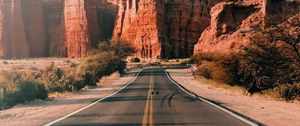 Preview wallpaper road, asphalt, mountains, rocks, landscape, nature