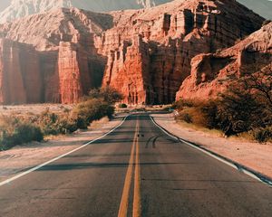 Preview wallpaper road, asphalt, mountains, rocks, landscape, nature